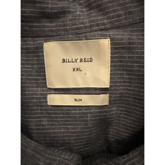 BIG & TALL Billy Reid Button Up Shirt XXL Cotton/Linen Slim Fit Grey Stripe GUC - Picture 3 of 13